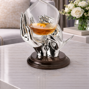 Set Pahar de Cognac cu Suport Sculptural argintat – Chinelli, Made in Italy