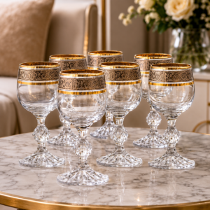Set Pahare Cristalit Bohemia Claudia Royal – Decor Auriu & Argintiu