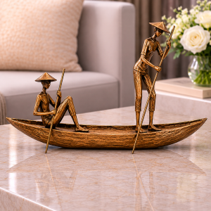 Sculptură Decorativă Asiatică – „Pescari în Barcă”