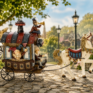 Figurină Decorativă Grecească – Trăsură cu Circ și Cal