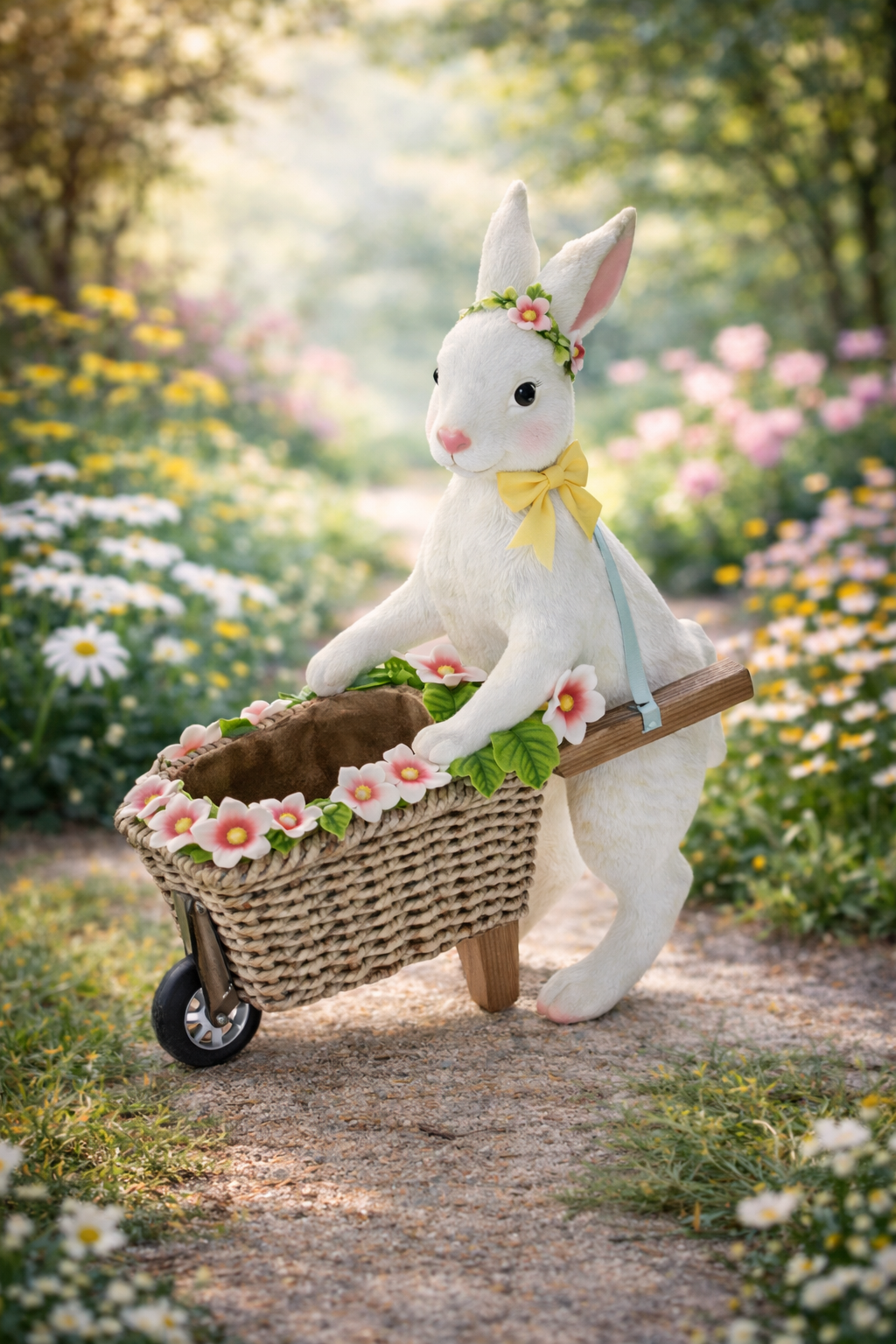 Figurină Grecească de Paște – Iepuraș cu Roabă și Flori