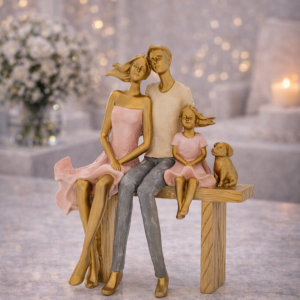 Figurină Grecească – Familie pe Bancă cu Copil și Cățel