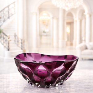 Fructieră din cristal de Bohemia – model „Samba” – culoare mov – 21 cm