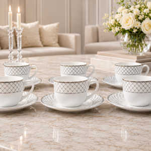 Set Porțelan Premium – 6 Cești cu 6 Farfurii