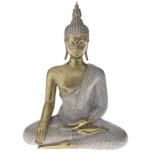 Statuetă Buddha în poziție de meditație – Finisaj auriu , argintiu texturat