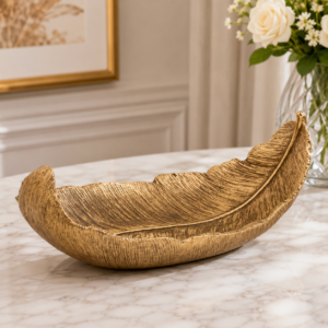 Tavă decorativă în formă de pană – finisaj auriu antichizat