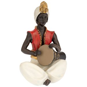 Statuetă decorativă muzician oriental – Percuționist cu turban și tambur