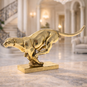 Statuetă decorativă Ghepard în alergare – finisaj auriu metalizat