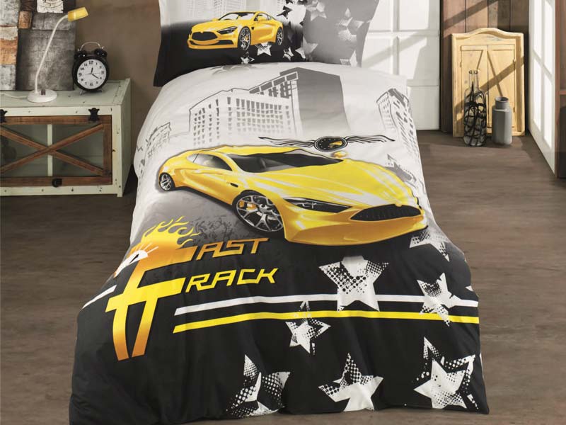 Lenjerie de pat „Fast Track Yellow” – Pentru fanii mașinilor sport
