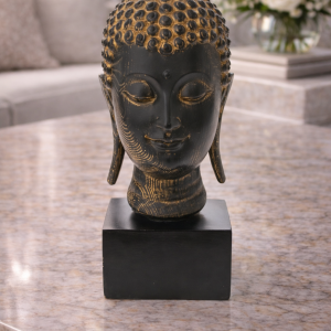 Bust Decorativ Buddha – Negru cu Auriu Antichizat
