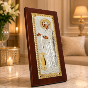 Icoană argintată „Maica Domnului Gherontissa” – stil bizantin, fabricată în Grecia