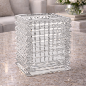 Vas decorativ pătrat din sticlă transparentă – Design geometric modern