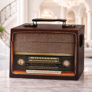 Cutie decorativă în formă de radio vintage.