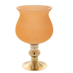 Pocal decorativ din sticlă mată portocalie cu suport auriu – eleganță și rafinament