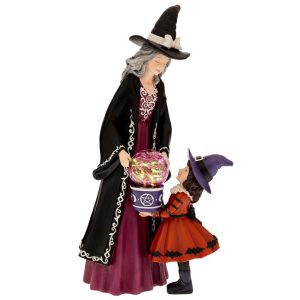 Figurină decorativă vrăjitoare cu sferă luminoasă – decorațiune Halloween