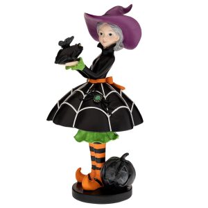 Figurină decorativă vrăjitoare cu broască și dovleac – decorațiune de Halloween