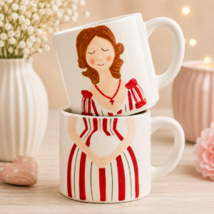 Set 2 căni ceramice cu înger, design în relief – model Crăciun
