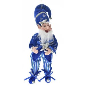 Figurină decorativă elf albastru cu barbă, suspendabilă, stil festiv 40 CM