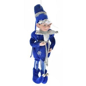 Figurină decorativă elf albastru, suspendabilă, cu detalii festive 30 CM
