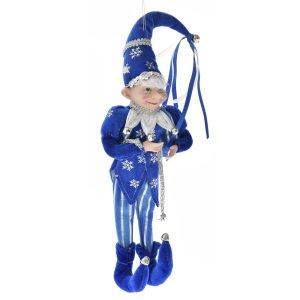 Figurină decorativă elf albastru, suspendabilă, cu detalii festive 40 CM