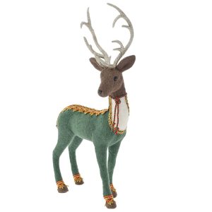 Figurină decorativă ren din fetru cu ornamente festive