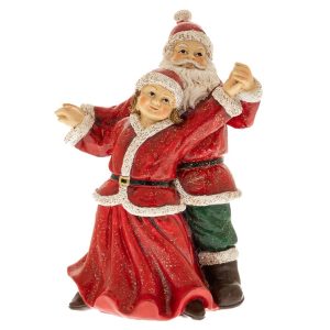 Figurină decorativă Moș Crăciun și Doamna Crăciun dansând
