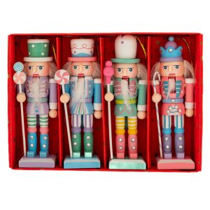 Set 4 ornamente Spărgătorul de Nuci în culori pastel, Stil Candy Land