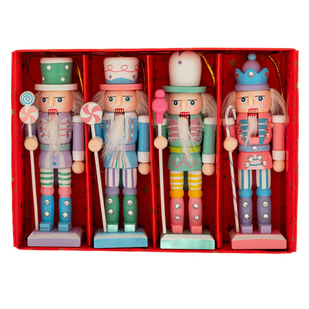 Set 4 ornamente Spărgătorul de Nuci în culori pastel, Stil Candy Land