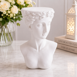 Suport decorativ / piedestal – bust stil clasic, finisaj alb mat