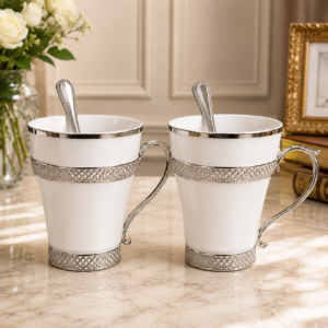Set cani cafea, ceai cu design luxury, portelan alb