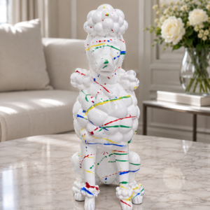 Statuetă decorativă Caniche alb cu stropi de culoare