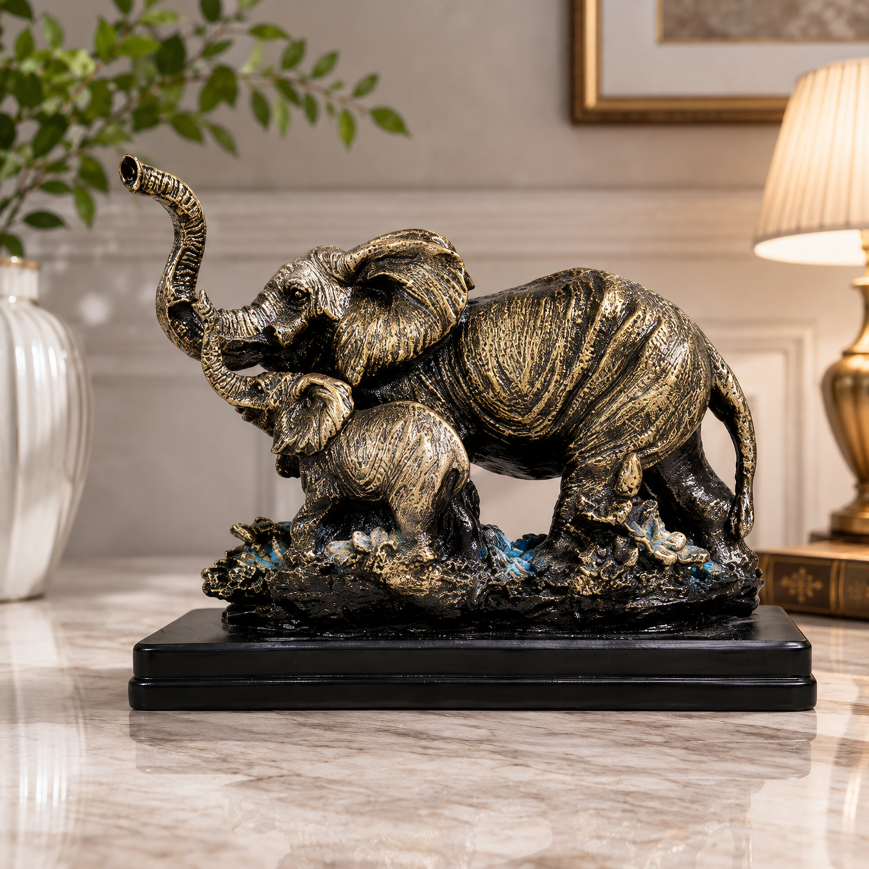 Statuetă decorativă Elefanți – Protecție și Noroc