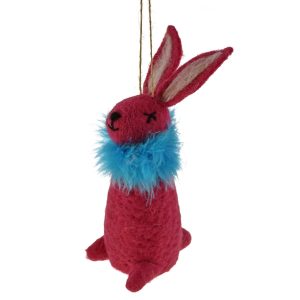 Ornament suspendat iepuraș din fetru cu guler pufos
