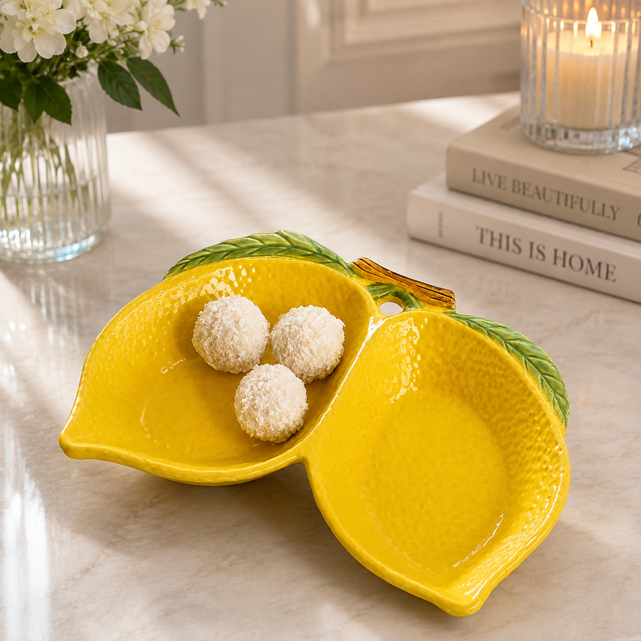 Platou decorativ pentru servire „Lămâie dublă” din ceramică