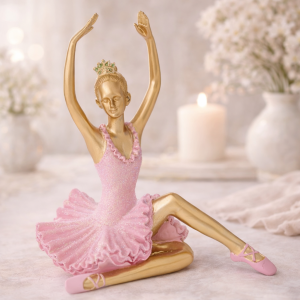 Statueta balerina decorativa in nuante roz si auriu