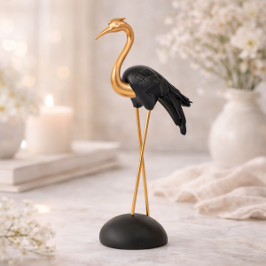 Figurina decorativa cocor negru-auriu pe suport
