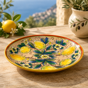 Platou decorativ din ceramică design mediteranean pictat manual