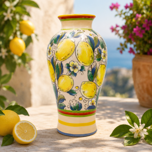 Vază ceramică pictată manual decor mediteranean cu lămâi