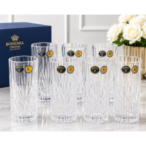 Set 6 pahare inalte din cristal Bohemia model fatetat premium