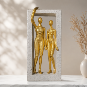 Statueta decorativa „Impreuna” – Doua Siluete Aurii in Rama, Design Modern