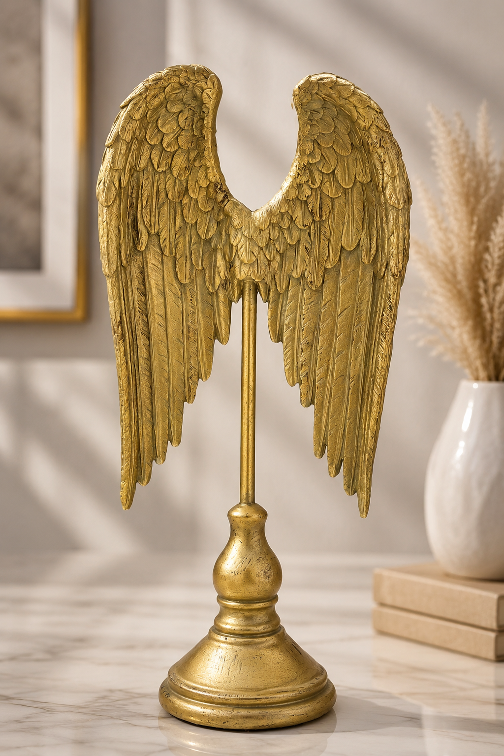 Statueta decorativa „Aripi de Inger” – Auriu Antichizat, Design Elegant