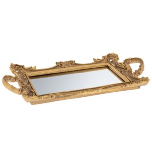 Tava decorativa cu oglinda si finisaj auriu – eleganta