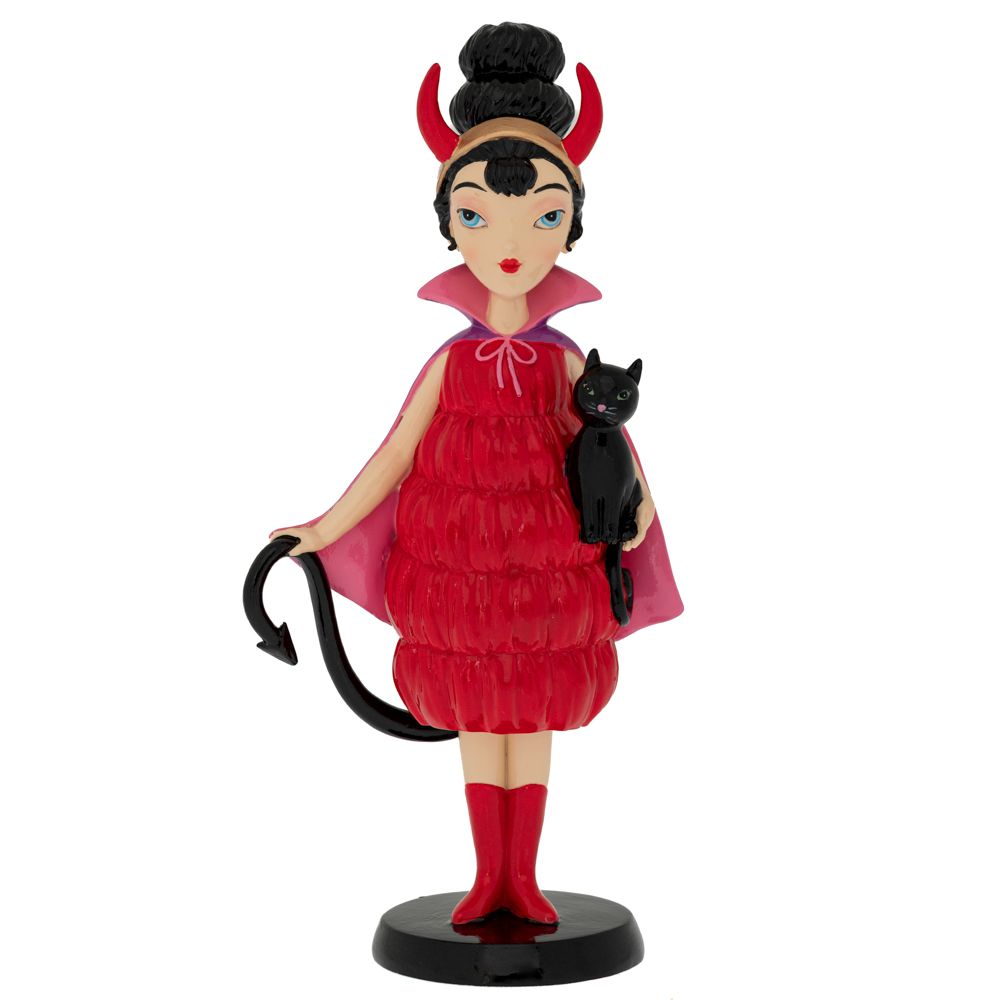 Figurină Decorativă Diavoliță cu Pisică Neagră – Decorațiune Halloween