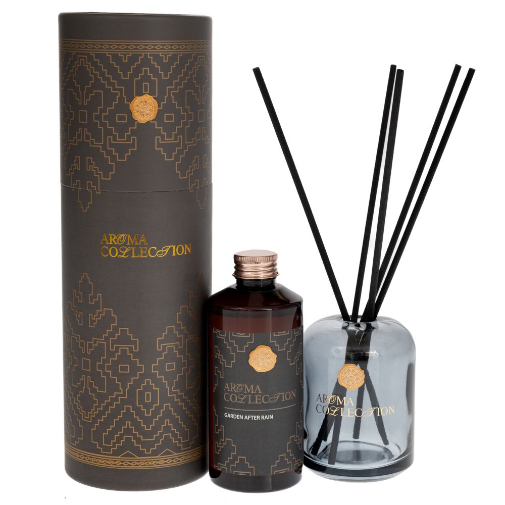 Difuzor de Parfum cu Bețișoare Aroma Collection – Garden After Rain, Set Premium cu Recipient din Sticlă