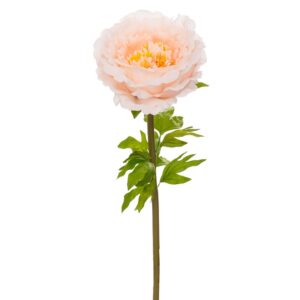 Floare Artificială Bujor Roz Pudrat cu Tulpină Lungă și Frunze Decorative