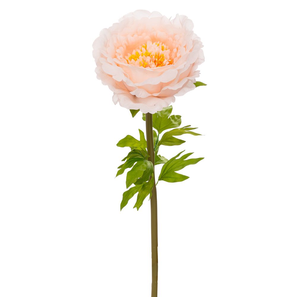 Floare Artificială Bujor Roz Pudrat cu Tulpină Lungă și Frunze Decorative