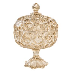 Bombonieră Elegantă cu Capac și Picior – Design Cristalin, Nuanță Șampanie