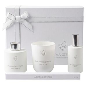 Set Cadou Parfumat pentru Casă – Difuzor 100 ml, Lumânare Parfumată 150 g și Spray de Cameră 100 ml